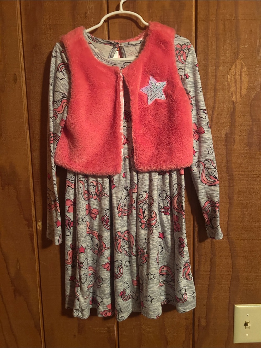 JoJo Siwa Pink Fuzzy Vest with Star Print Dress